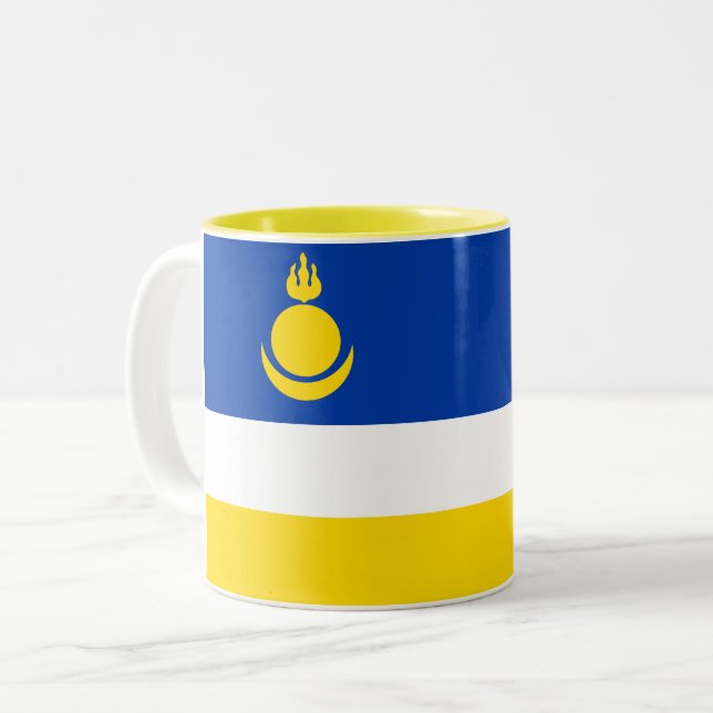 Fahne Patriotic Buryatia Zweifarbige Tasse (Vorderseite Links)