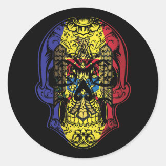 Fahne "Skull and Rose" der Republik Moldau Runder Aufkleber