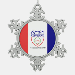 Fahne von Cleveland, Ohio Snowflake Weihnachten mi Schneeflocken Zinn-Ornament