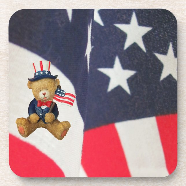 Fahnenschwenkender USA-Teddybär Untersetzer (Vorderseite)