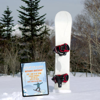 Fahr die Pisten hinab, Snowboard-Junge Geburtstag Einladung