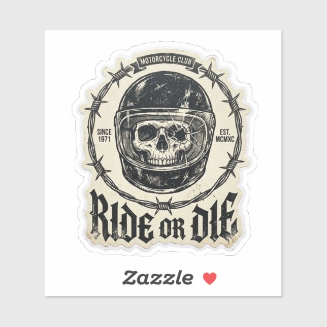 Fahre-oder-Stirb Biker-Totenkopf Kaputte Helme Sta Aufkleber (Blatt)