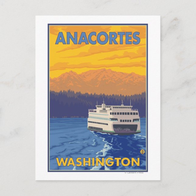 Fähre und Berge - Anacortes, Washington Postkarte (Vorderseite)