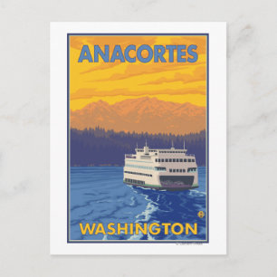 Fähre und Berge - Anacortes, Washington Postkarte