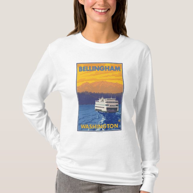 Fähre und Berge - Bellingham, Washington T-Shirt (Vorderseite)