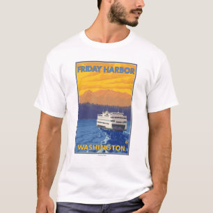 Fähre und Berge - Freitag-Hafen, Washington T-Shirt