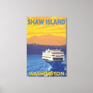 Fähre und Berge - Shaw-Insel, Washington Leinwanddruck