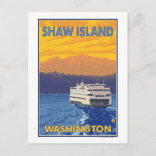 Fähre und Berge - Shaw Island, Washington Postkarte