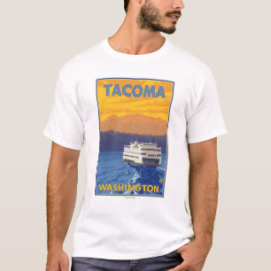 Fähre und Berge - Tacoma, Washington T-Shirt