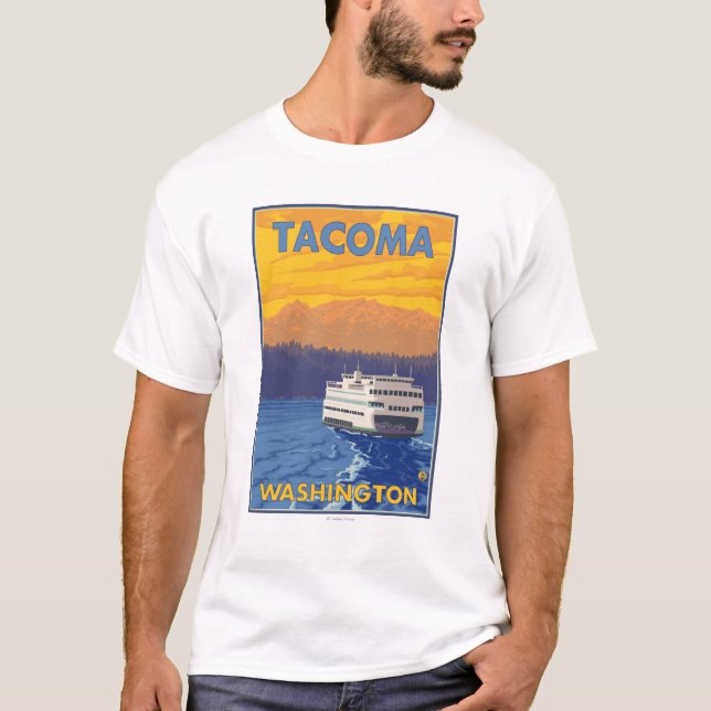 Fähre und Berge - Tacoma, Washington T-Shirt (Vorderseite)
