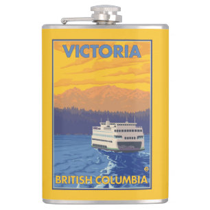 Fähre und Berge - Victoria, BC Kanada Flachmann
