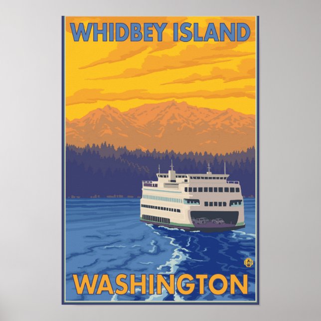 Fähre und Berge - Whidbey Island, Washington Poster (Vorne)
