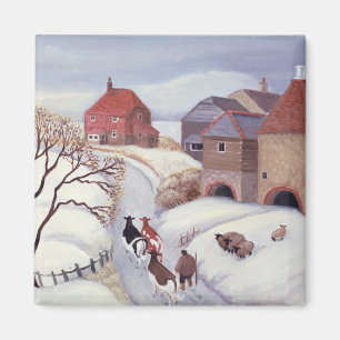 Fahren des Kuh-Zuhause im Schnee Magnet