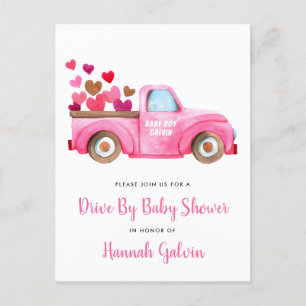 Fahren mit Baby Shower Pink Lkw Herz Einladungspostkarte