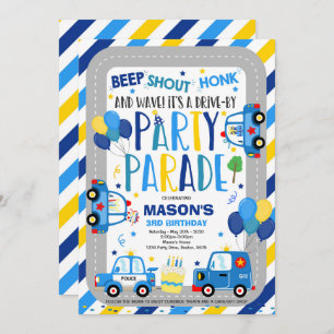 Fahren mit der Geburtstagsparade Einladung Polizei