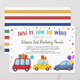 Fahren mit Kids Geburtstagsparade Einladung