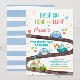 Fahren Sie am Geburtstag Parade Party Blue Drive d Einladung
