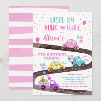 Fahren Sie am Geburtstag Parade Party Pink durch f Einladung