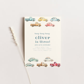 Fahren Sie auf über Vintage Car Truck Geburtstag E Einladung