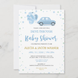 Fahren Sie mit Blue Car Balloons durch die Baby-Du Einladung