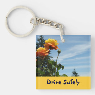 Fahren Sie sicher Schlüsselanhänger Orange Rose Fl