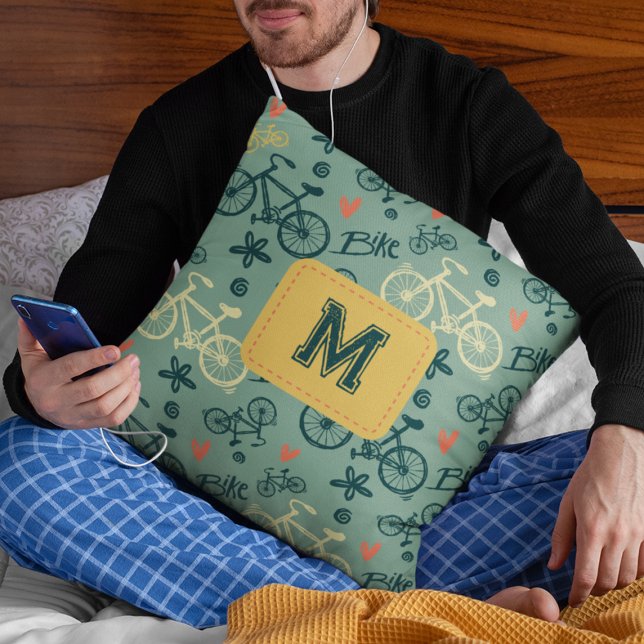 Fahren wir mit dem modernen grünen Fahrradmuster Kissen (Von Creator hochgeladen)