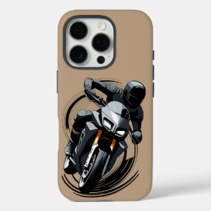 Fahrer auf einem Sportbike in minimalistischer mod iPhone 16 Pro Hülle