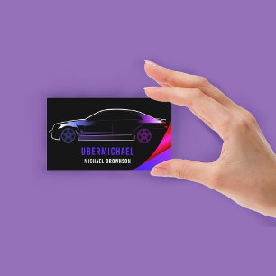 Fahrer Metallic Auto Schwarz lila Neon Kraftfahrze Visitenkarte