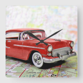 Fahrplan für das Retro-Auto Quadratische Wanduhr