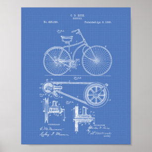 Fahrrad 1890 Patentart - Blueprint Poster