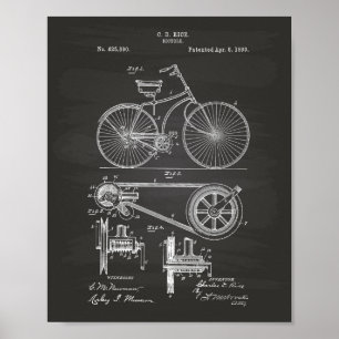 Fahrrad 1890 Patentkunst - Wandtafel Poster