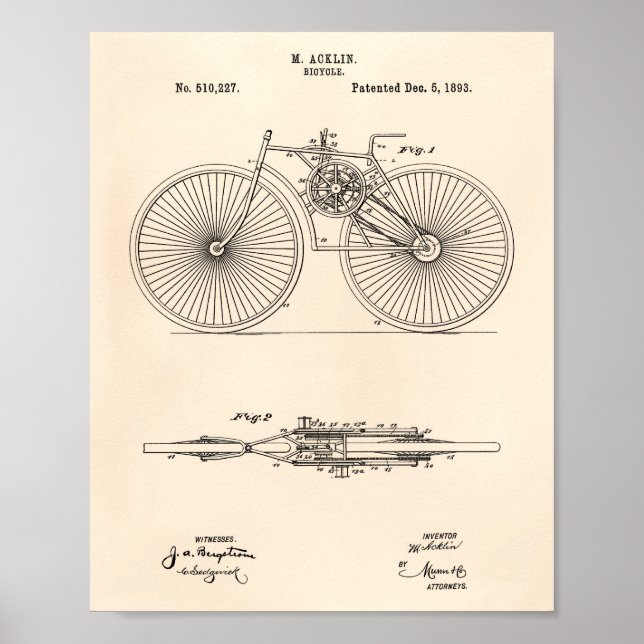 Fahrrad 1893 Patent Art Old Peper Poster (Vorne)