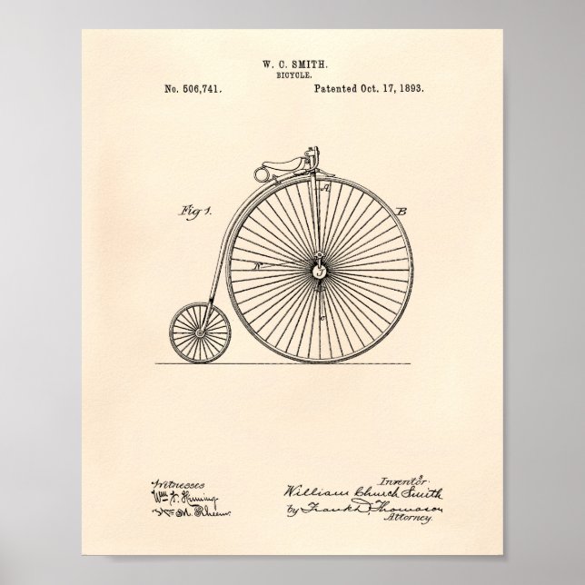 Fahrrad 1893 Patent Art Old Peper Poster (Vorne)
