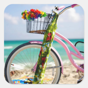 Fahrrad auf dem Strand Miami, Florida Quadratischer Aufkleber