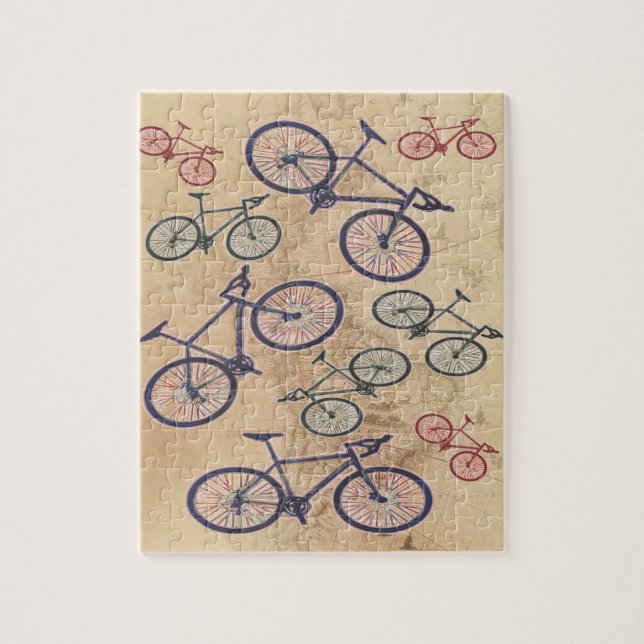 Fahrrad-Druck auf Vintager Karte Puzzle (Vertikal)