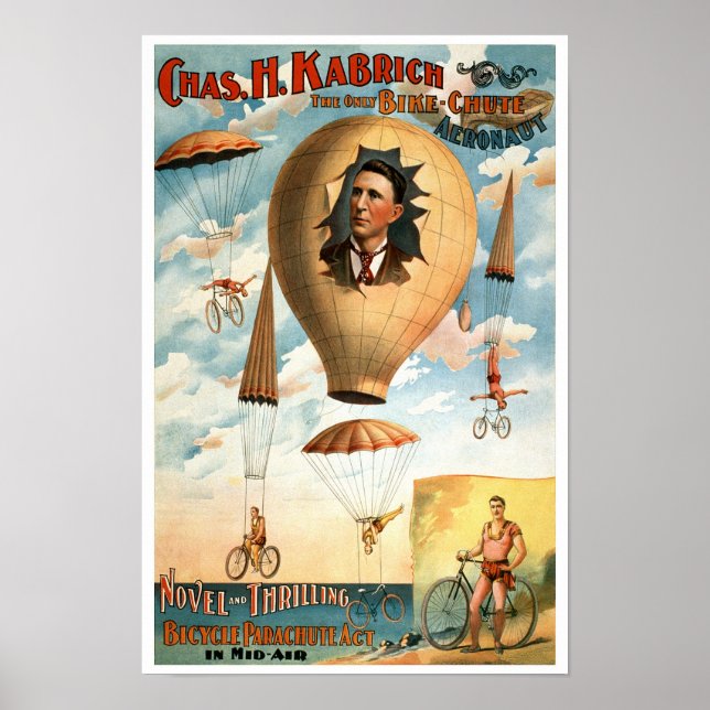 Fahrrad-Fallschirm-Tat, 1896. Vintage Werbung Poster (Vorne)