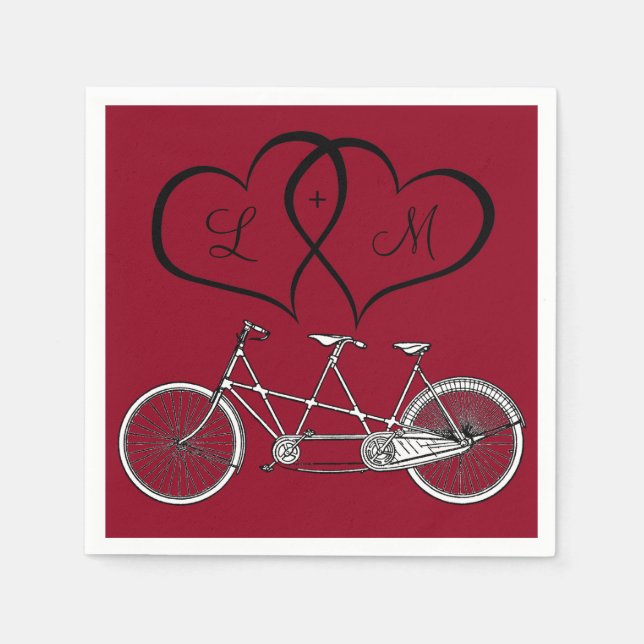 Fahrrad für Zwei Herz Burgund Hochzeit Napkin Serviette (Vorderseite)