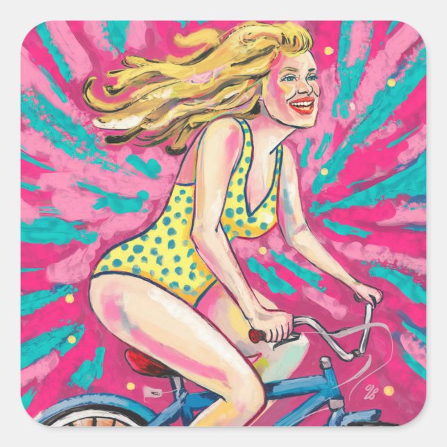 Fahrrad gebrochen quadratischer aufkleber (Vorderseite)