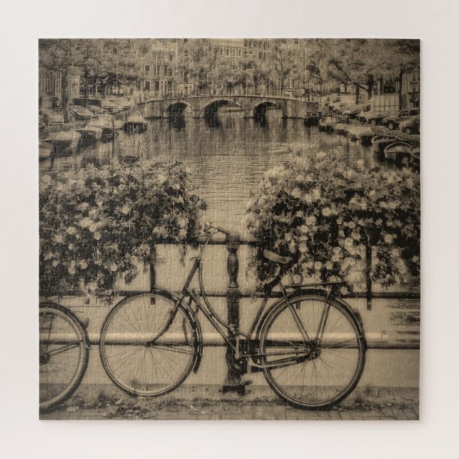 Fahrrad in Amsterdam - Sepia - 20x20 - 676 pc Puzzle (Vertikal)