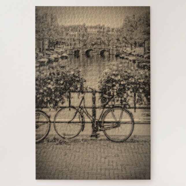 Fahrrad in Amsterdam - Sepia - 20x30 - 1014 pc Puzzle (Vertikal)
