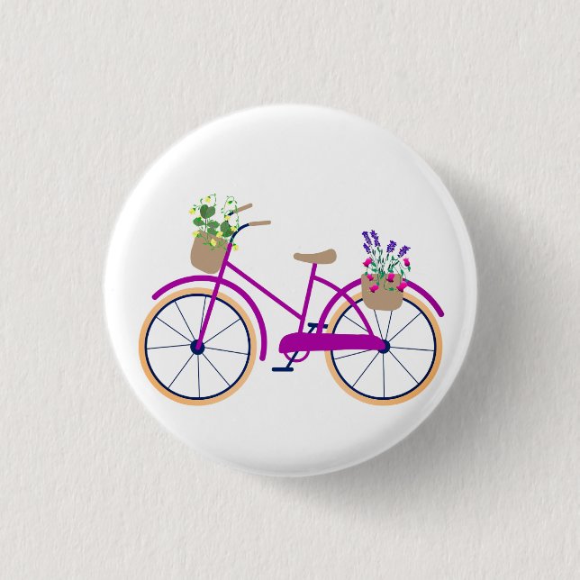 Fahrrad, Korb, Blumen Button (Vorderseite)