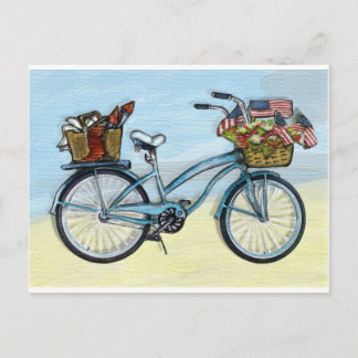 Fahrrad mit amerikanischem Flaggenkorb Postkarte