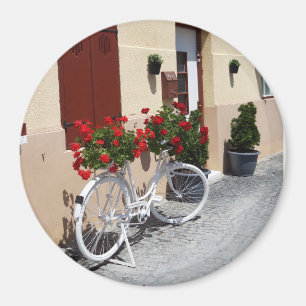 Fahrrad mit Blume aus Rotem Geranium Magnet