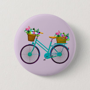 Fahrrad mit Blume im Korbfahrrad Button