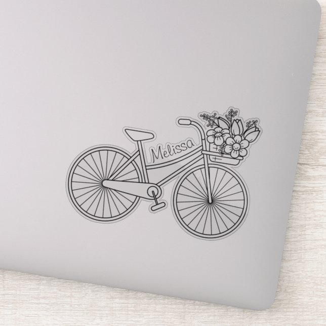 Fahrrad mit Blume, Individuelle Name Aufkleber (Detail)
