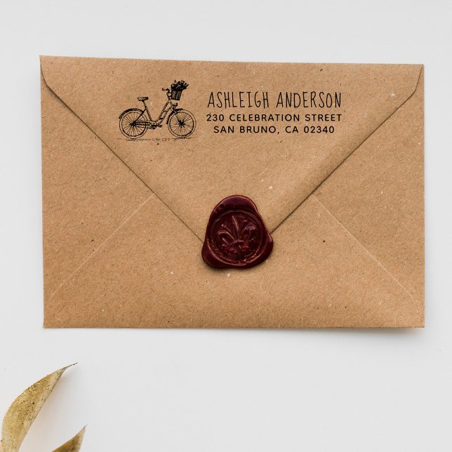 Fahrrad mit Blume Rücksendeadresse handgeschrieben Gummistempel (Von Creator hochgeladen)