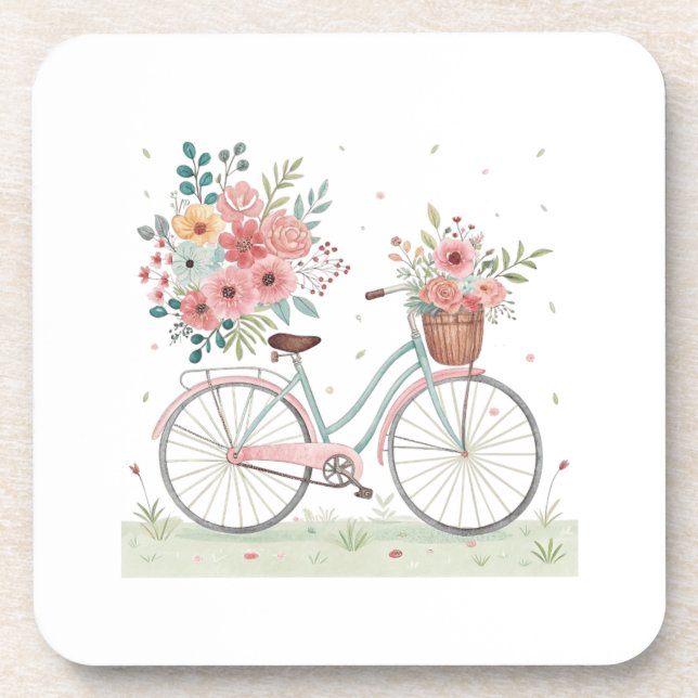 Fahrrad mit Blumen Getränkeuntersetzer (Vorderseite)