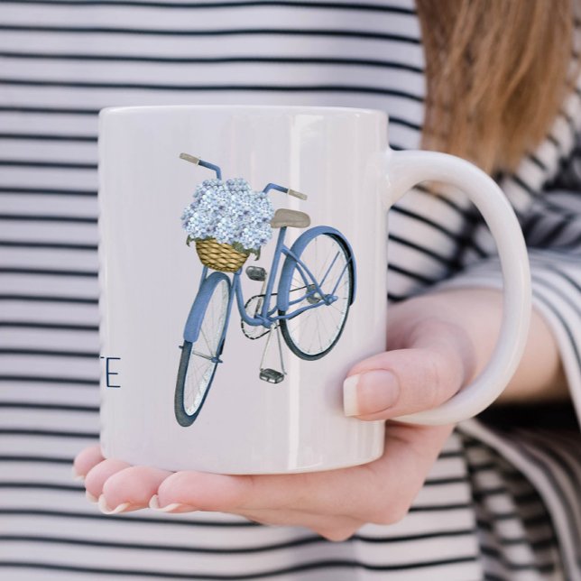 Fahrrad mit Hydrangea Basket Blume Lover Keramik Kaffeetasse (Hamptons hydrangea bicycle personalized mug)
