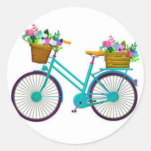 Fahrrad mit Korb von Blume - Aufkleber