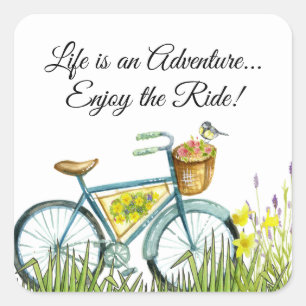 Fahrrad mit Korb von Blume Quadratischer Aufkleber